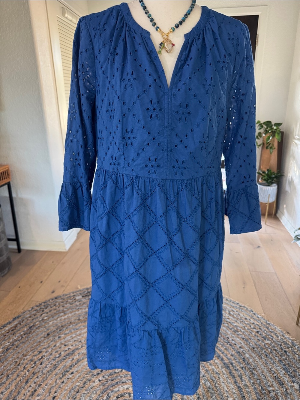 J. Jill Royal Blue Eyelet Midi Dress 100% Cotton Size 2